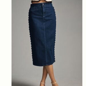 Anthropologie slim scallop denim skirt